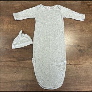 Abby & Evie Light Gray 100% Bamboo Fiber Knot Gown & Hat Set (0-3m)